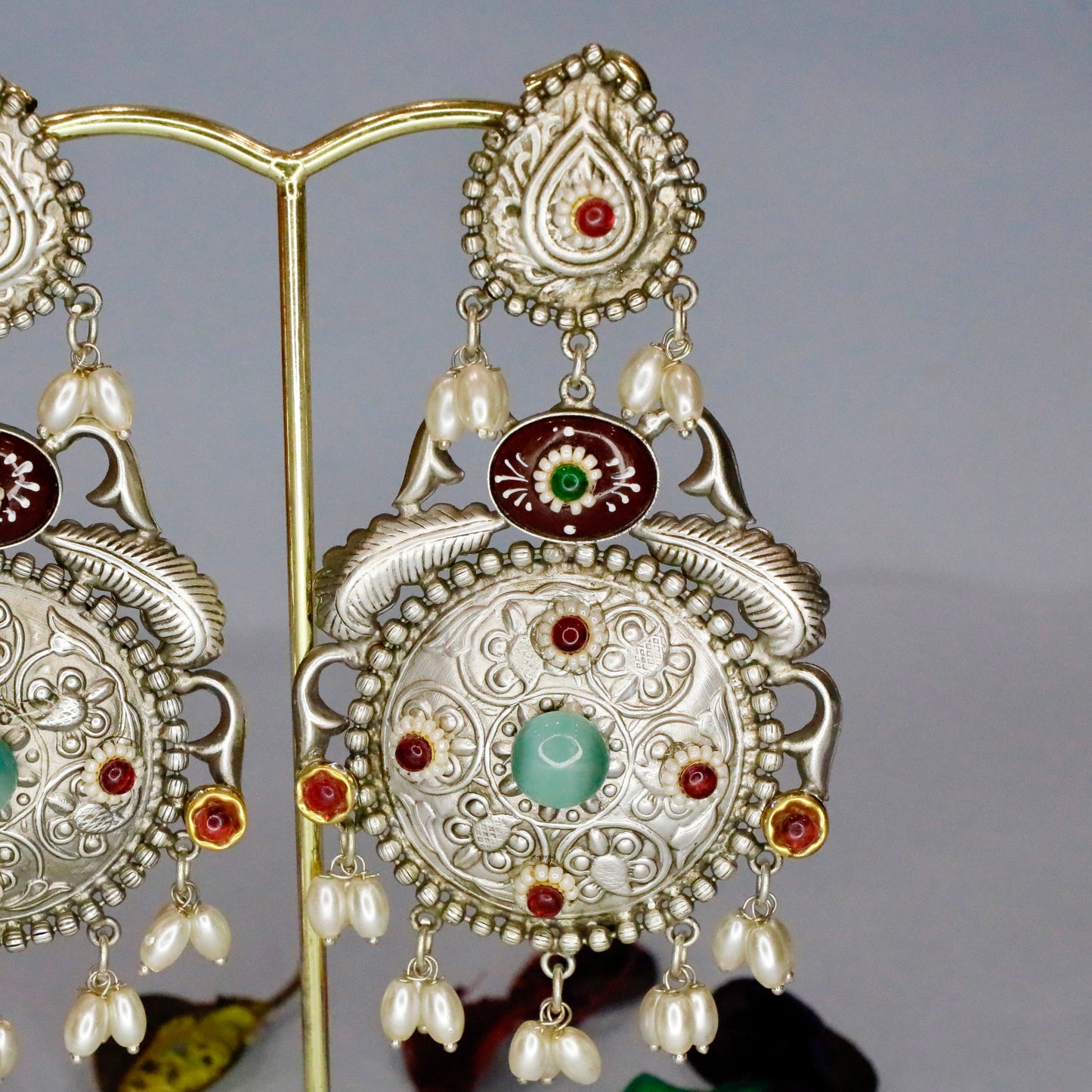 Jaipuri Meenakari Painted Silver Earring