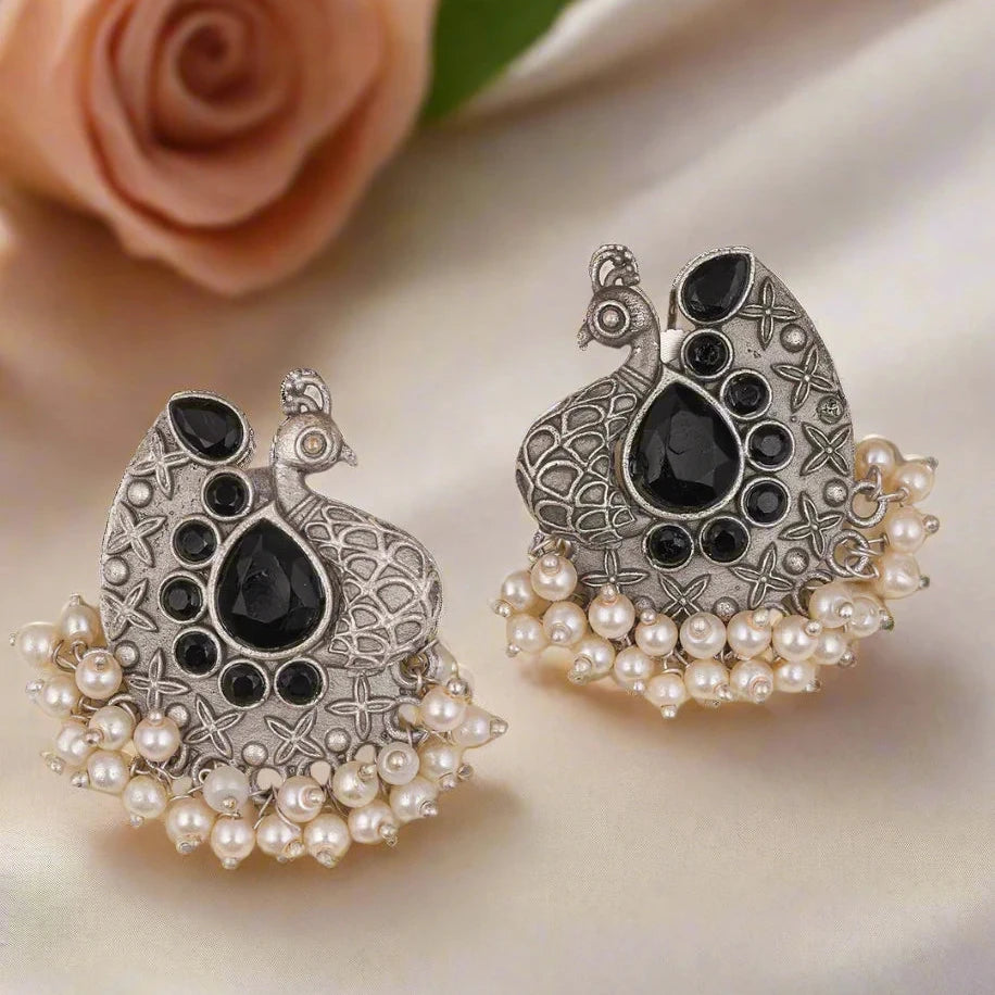 Silver Peacock Earrings