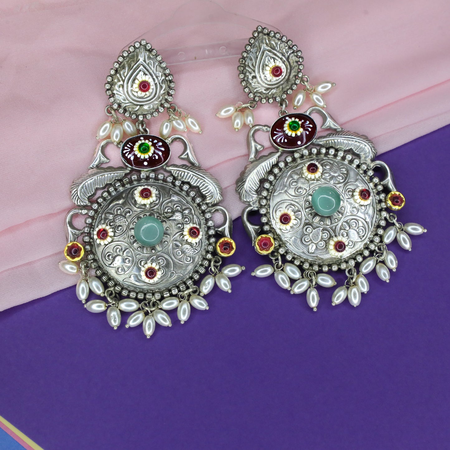 Jaipuri Meenakari Painted Silver Earring