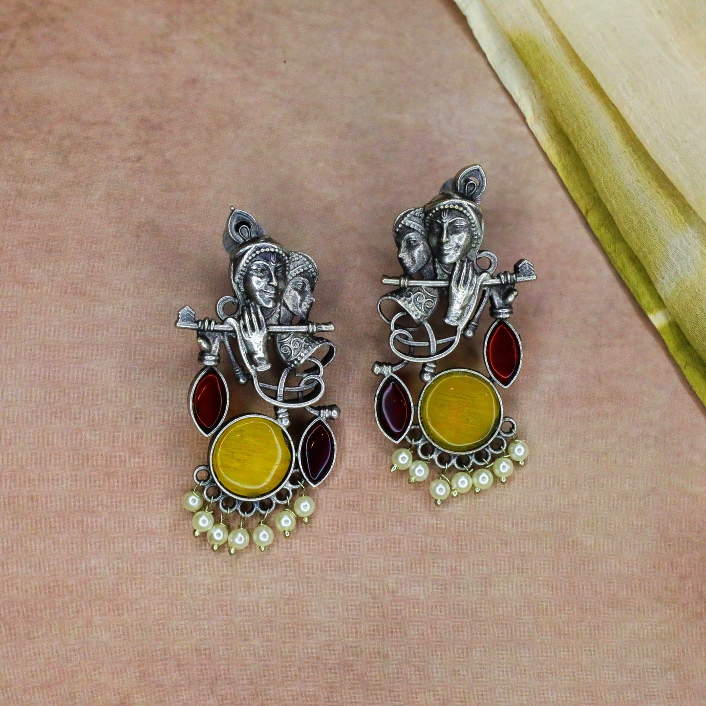 Silver Krishna Chain Pendant and Earring Combo