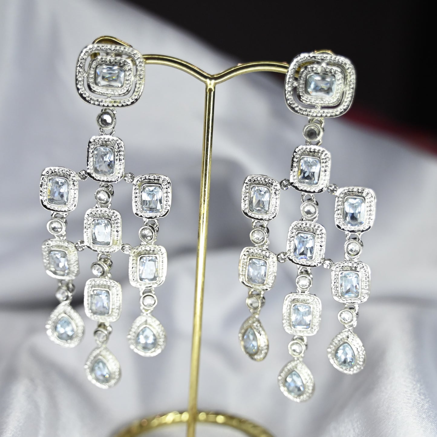 Silver Block Diamond Danglers