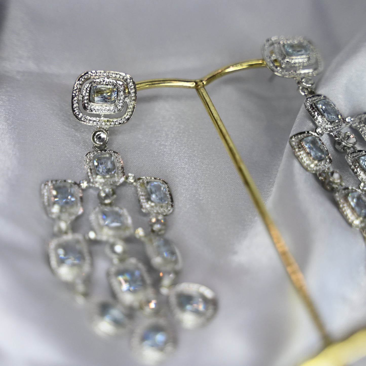 Silver Block Diamond Danglers