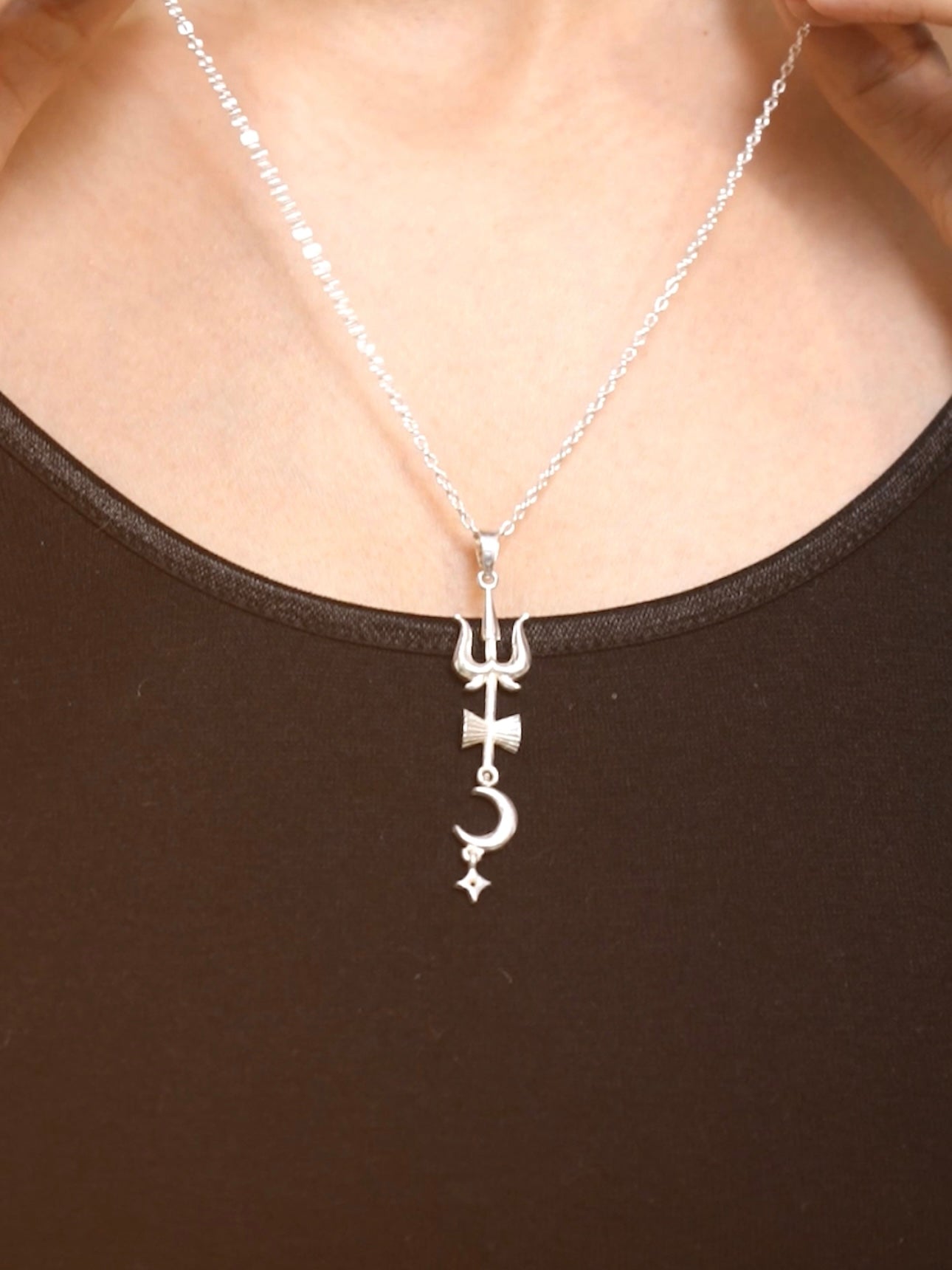 Silver Plated Mahadev Trishul Locket With Chain