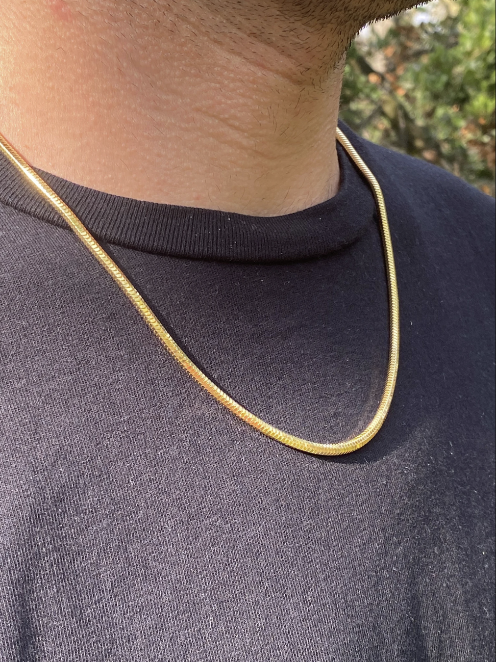 Round Snake Chain Necklace 22k Unisex Necklace, Mens Gold Chain