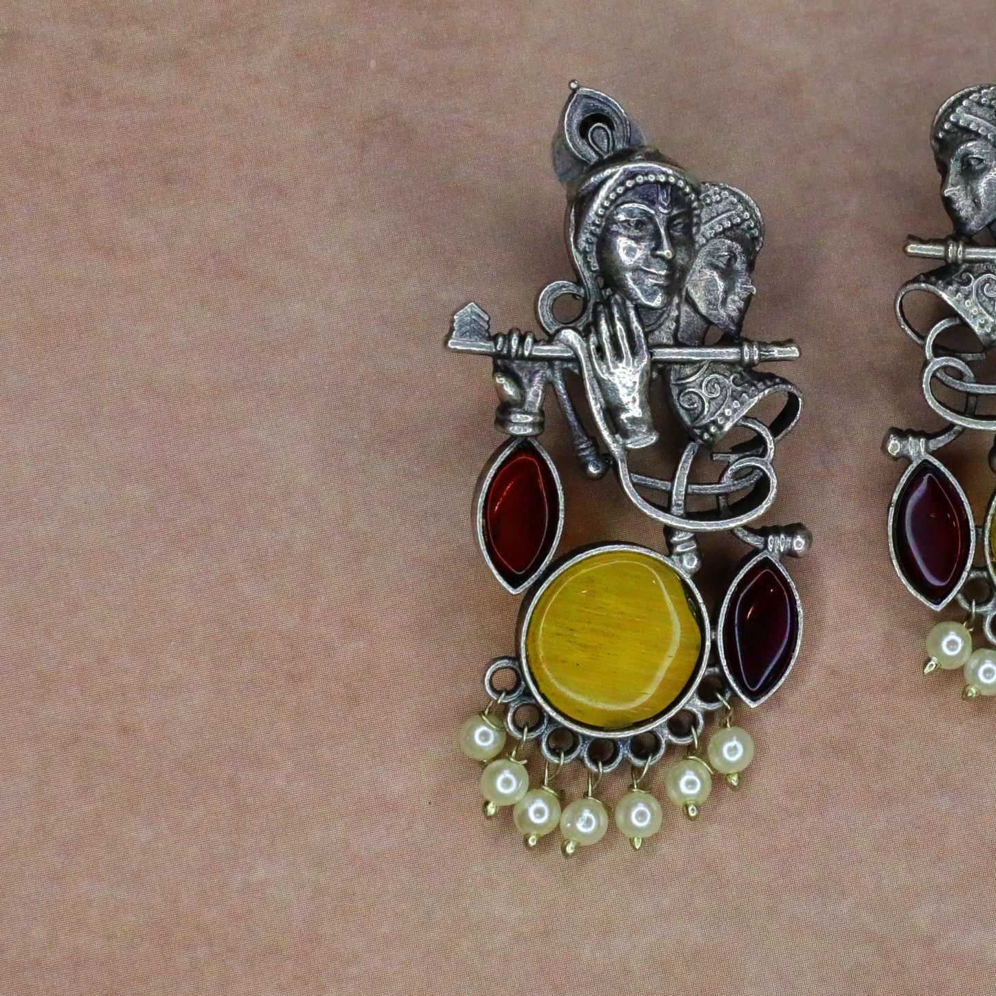 Silver Krishna Chain Pendant and Earring Combo