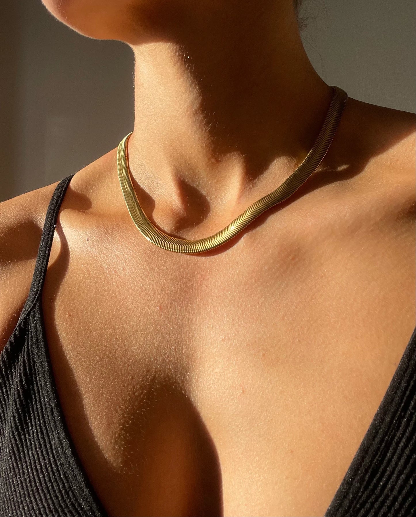 22K Gold Chunky Herringbone Necklace