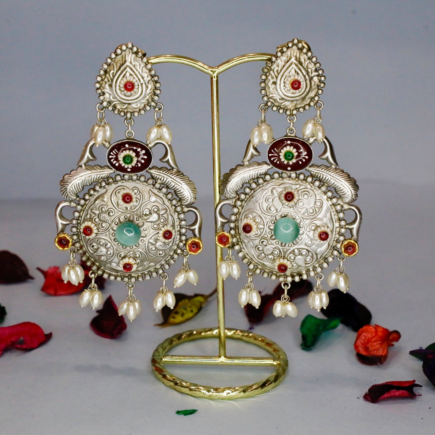 Jaipuri Meenakari  Painted Silver Earring