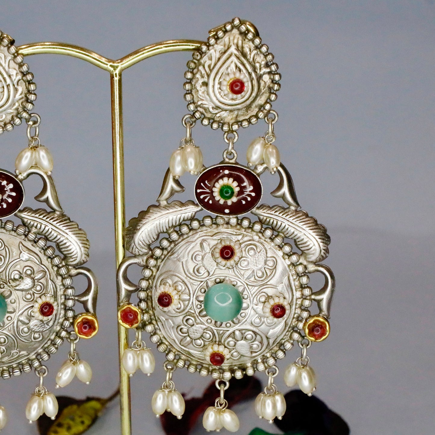 Jaipuri Meenakari  Painted Silver Earring