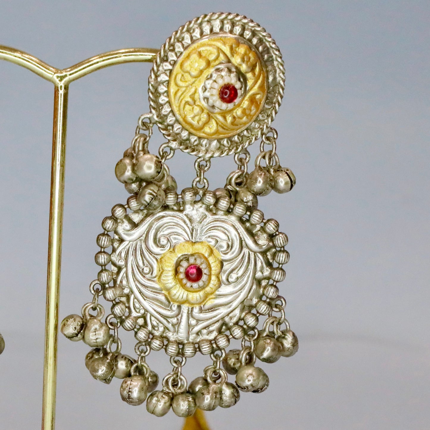 Peetala Silver Ghungru Jhumka Earrings