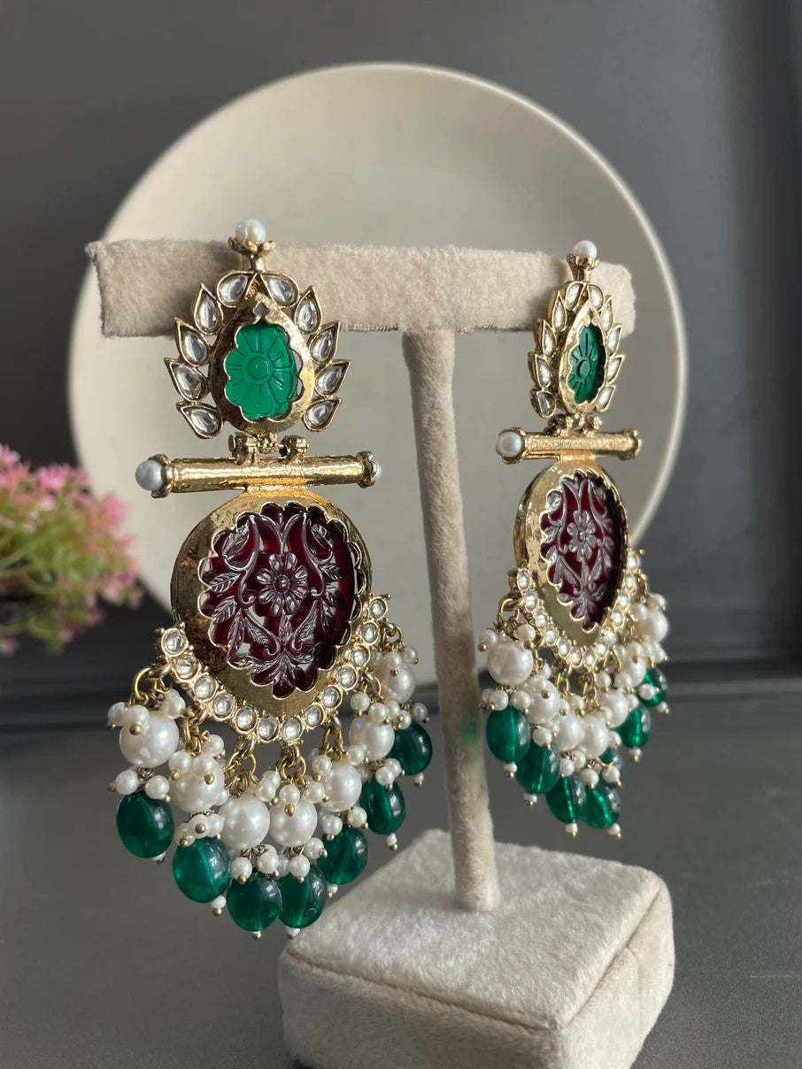 Yuktha Jhumka Lilac Green Pearls