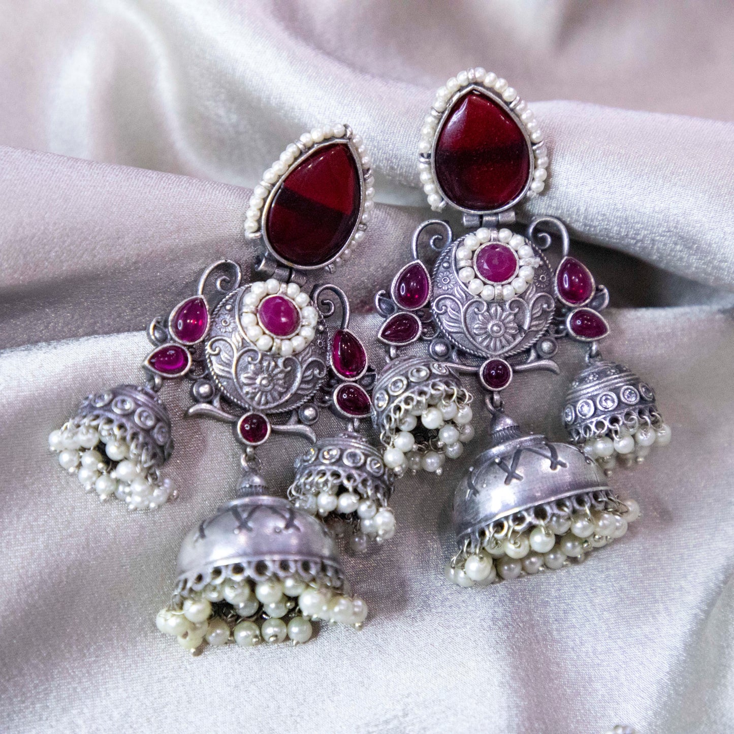 Dome of Charm Jhumki Red Blush Earrings