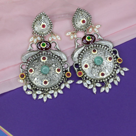 Jaipuri Meenakari  Painted Silver Earring