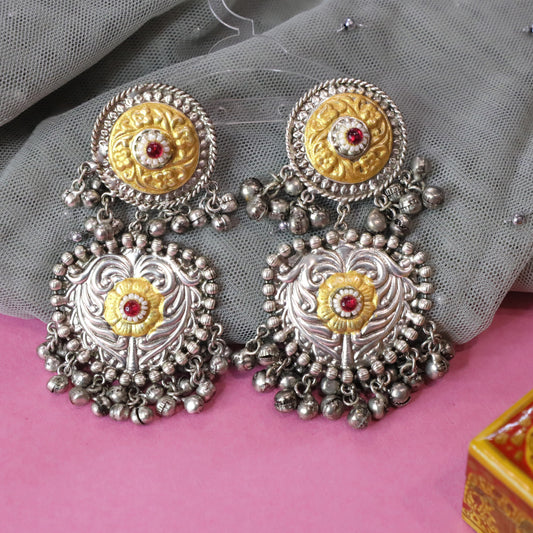 Peetala Silver Ghungru Jhumka Earrings