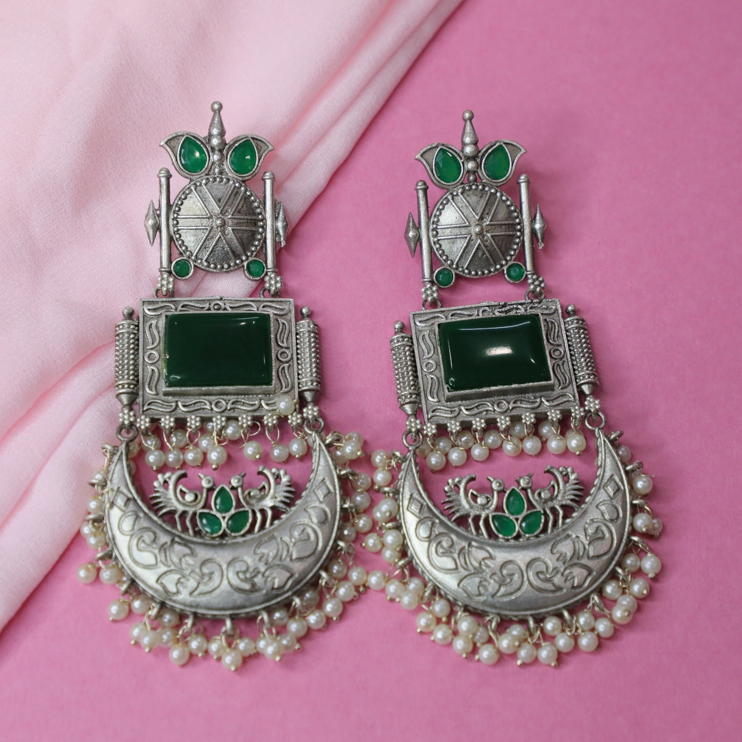 Green Silver Dangler Jhumka