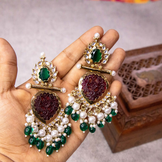 Yuktha Jhumka Lilac Green Pearls