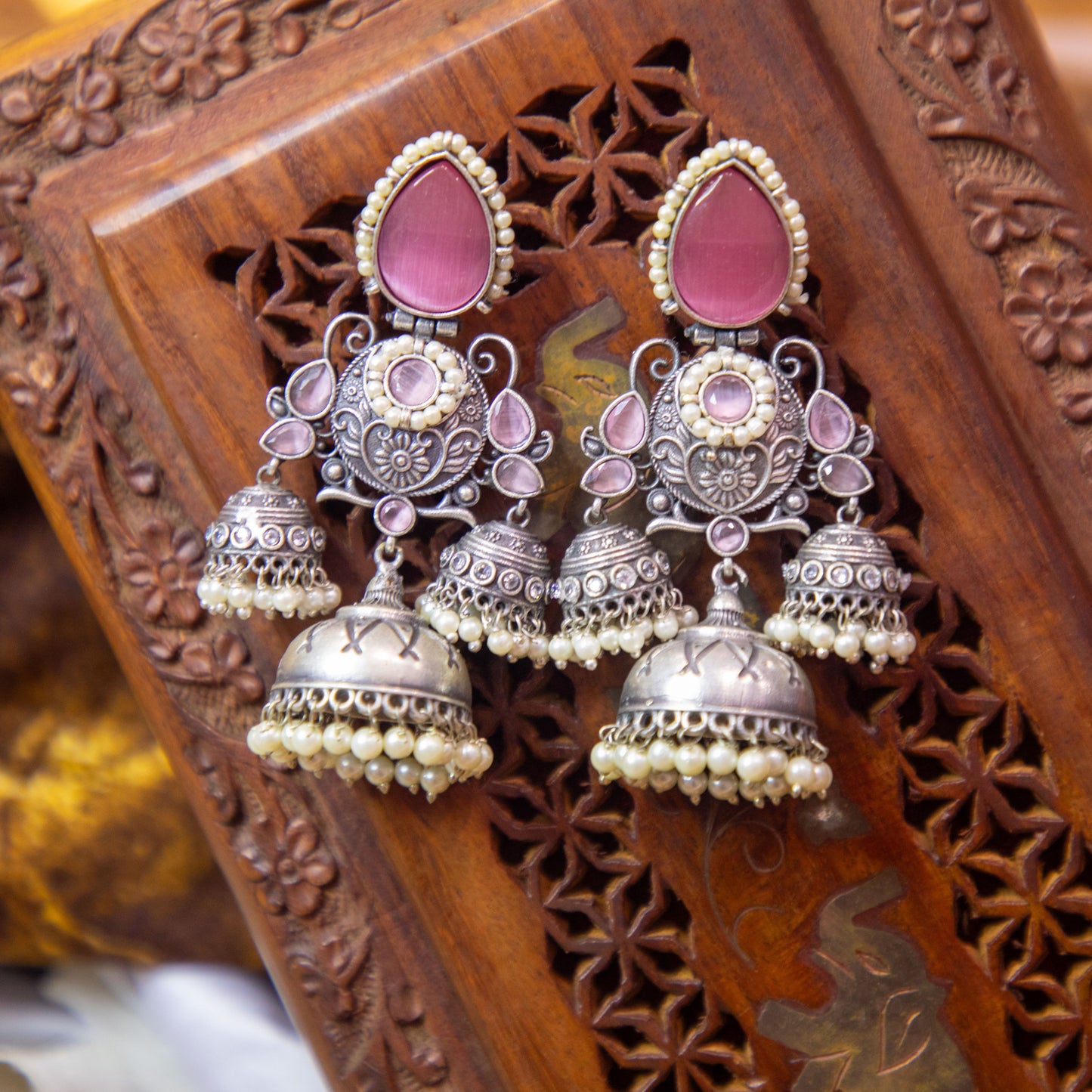 Dome of Charm Jhumki Pink Blush Earrings