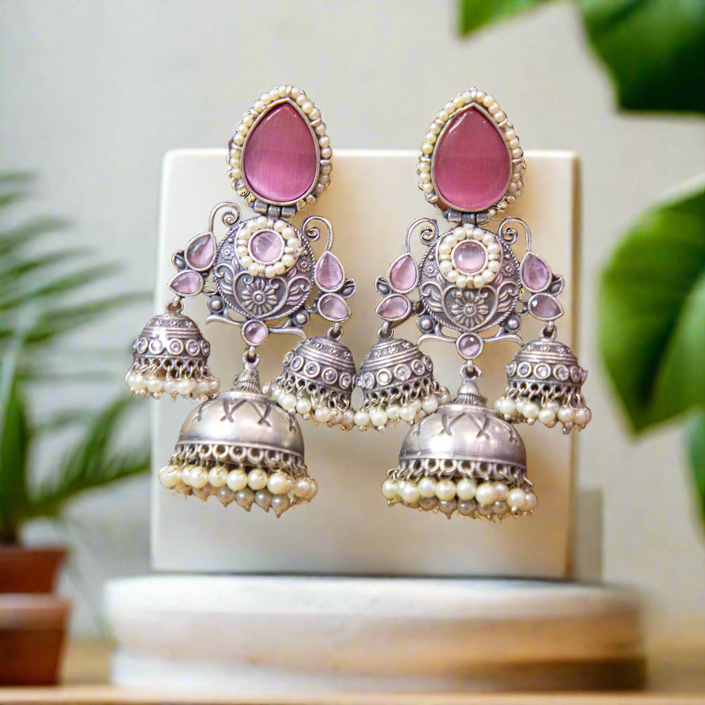 Dome of Charm Jhumki Pink Blush Earrings