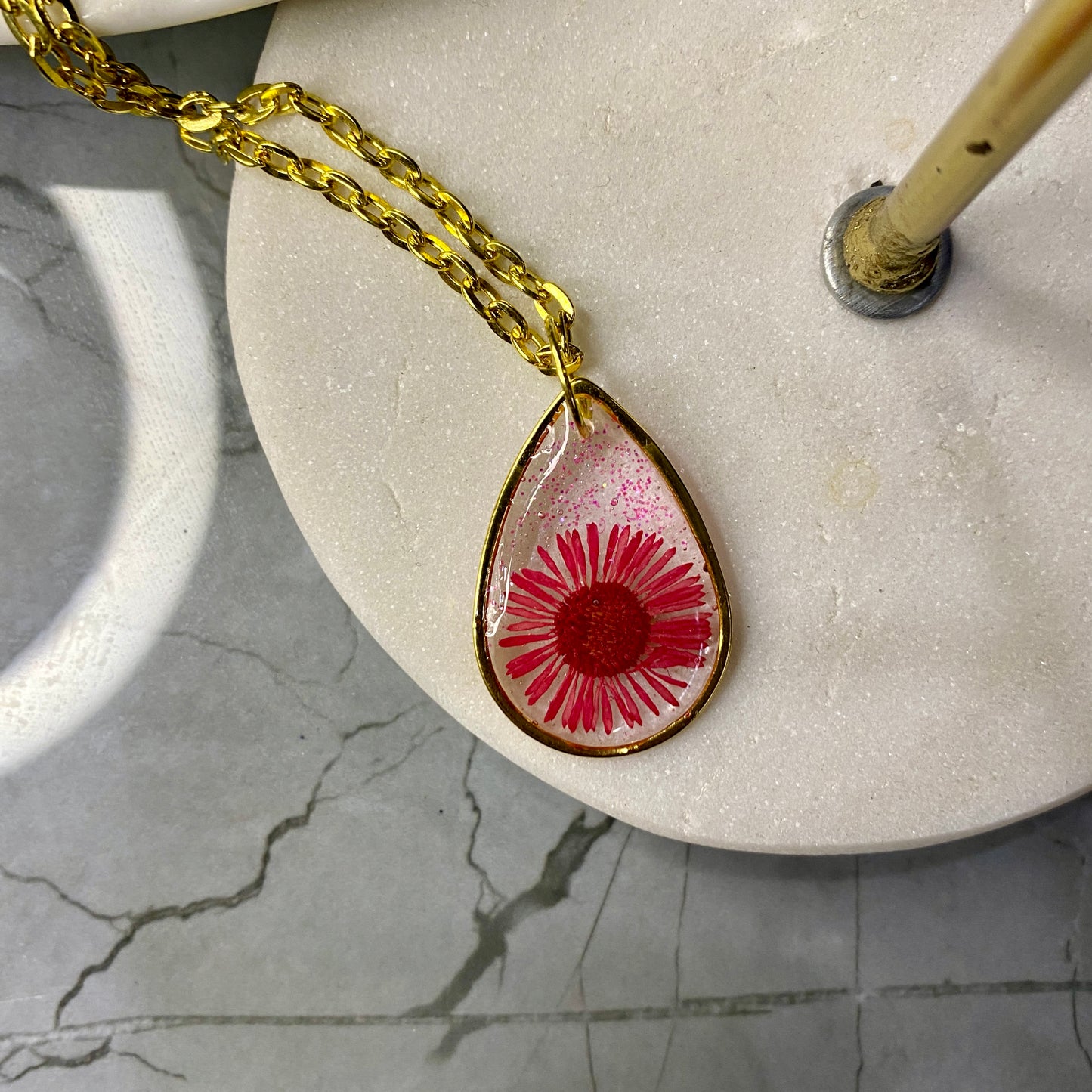 Chunky Red Aster Necklace