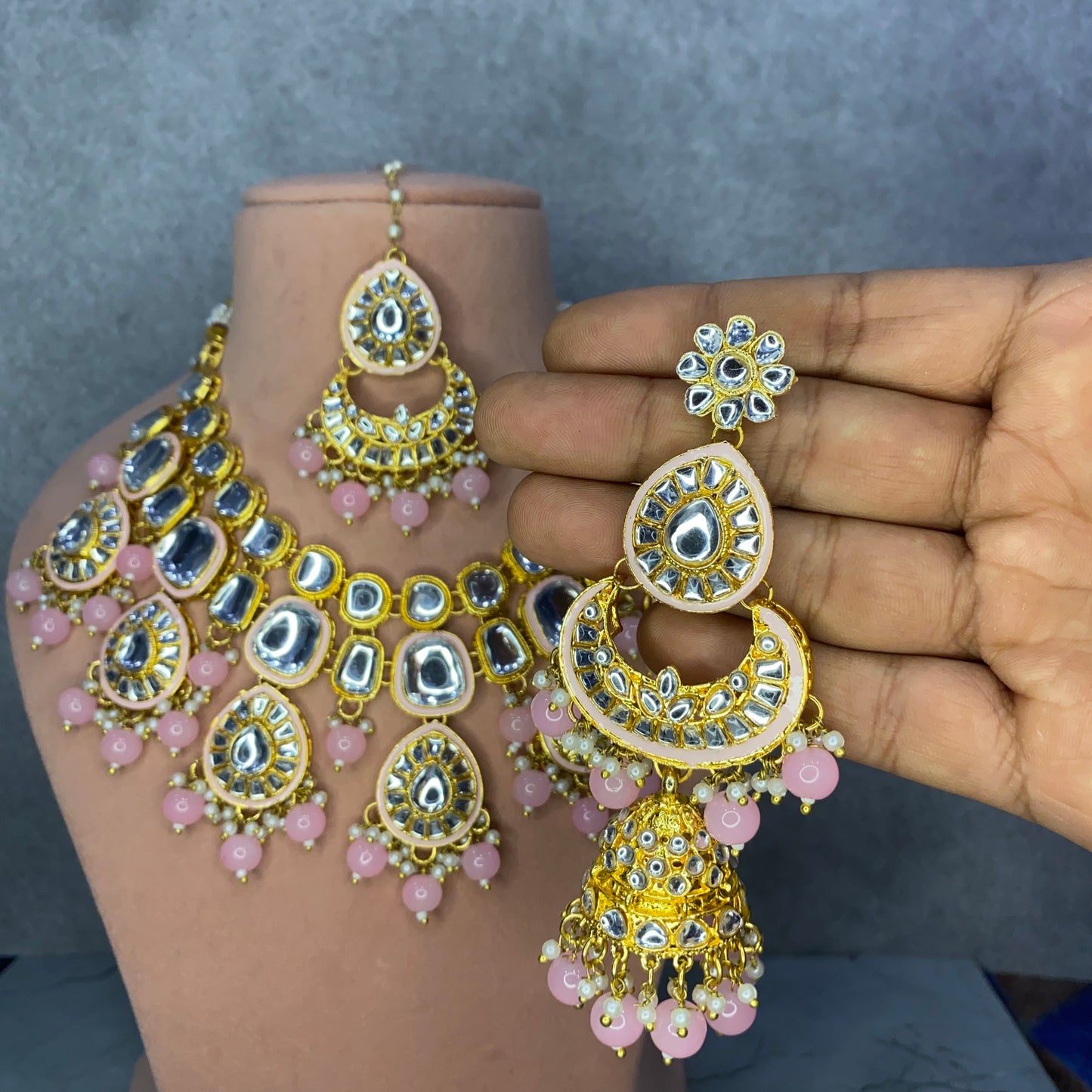 Blush Pink Kundan Necklace Set