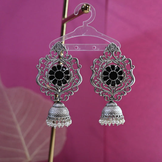 Black Monalisa Silver Jhumka