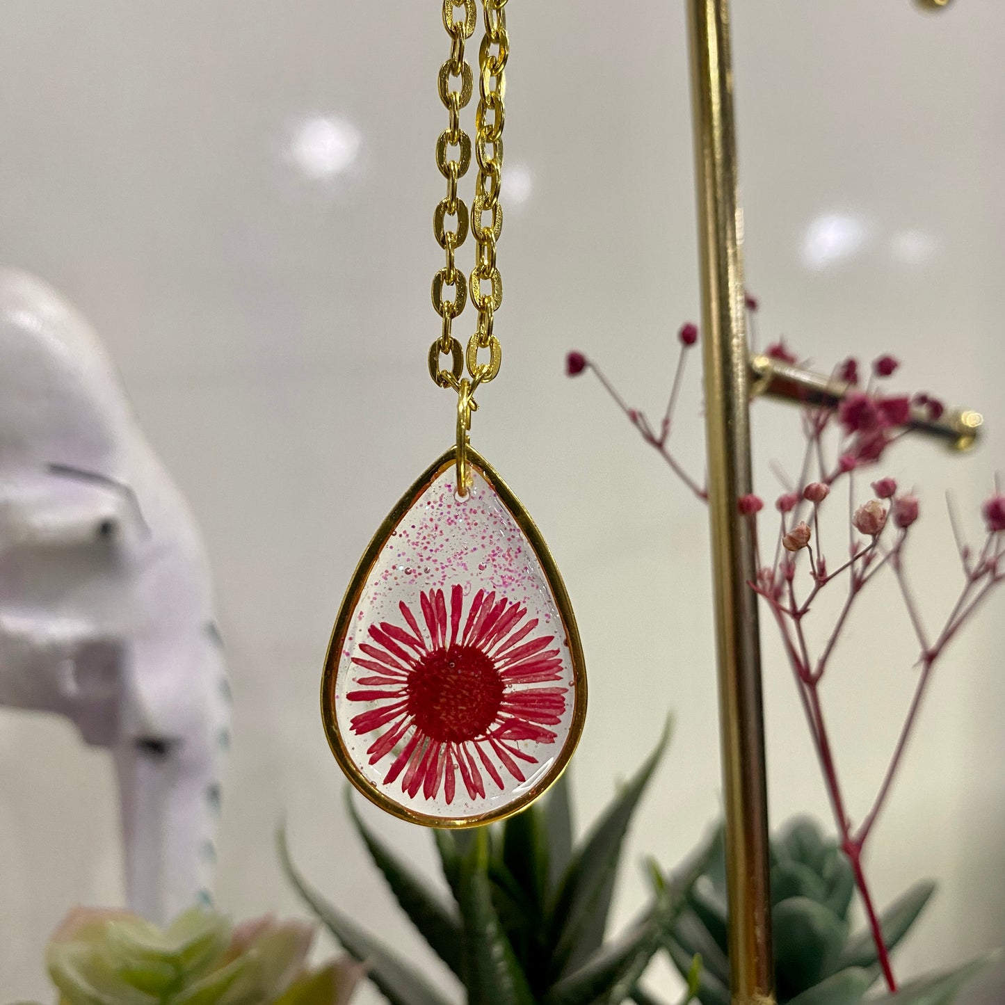 Chunky Red Aster Necklace