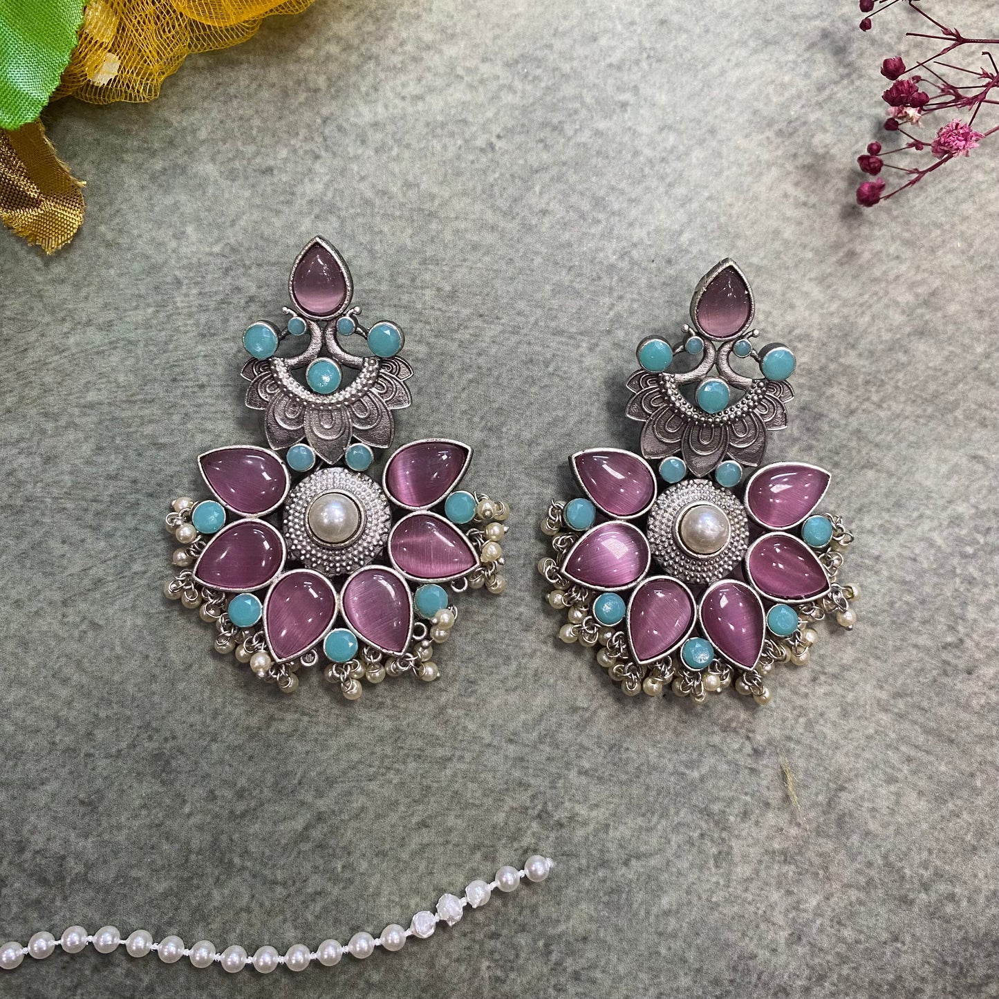 Multicolor Silver Bali Earrings