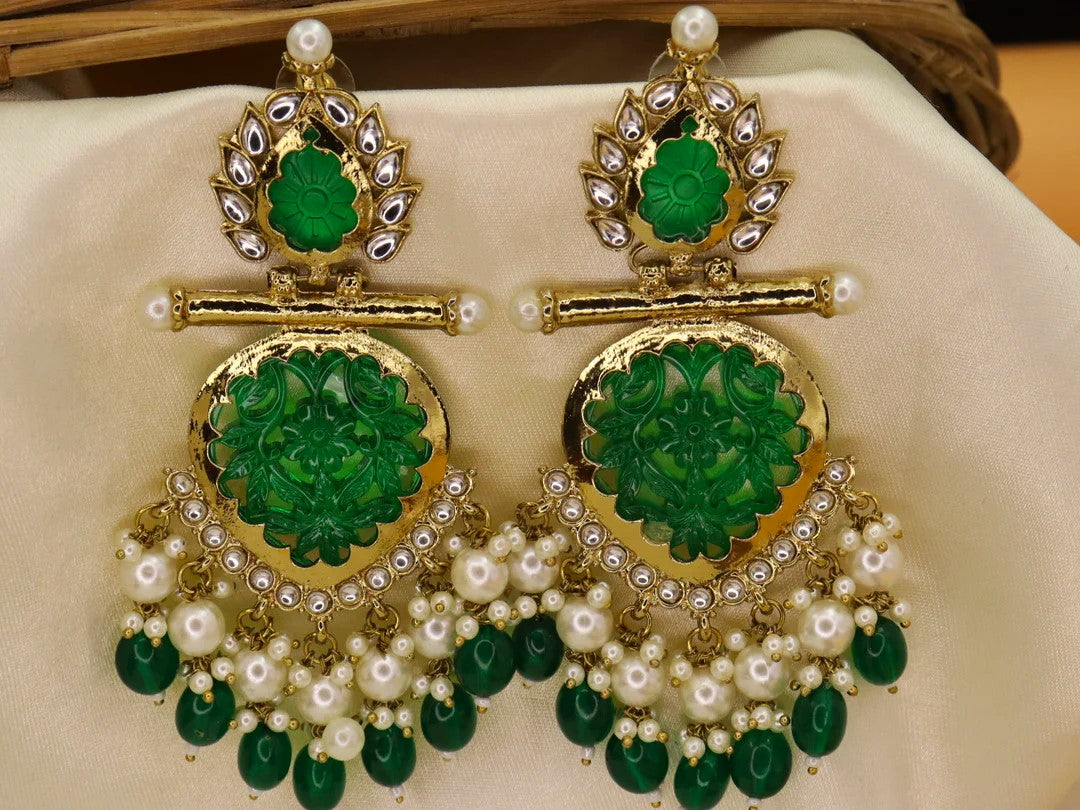 Yuktha Jhumka Green Pearls