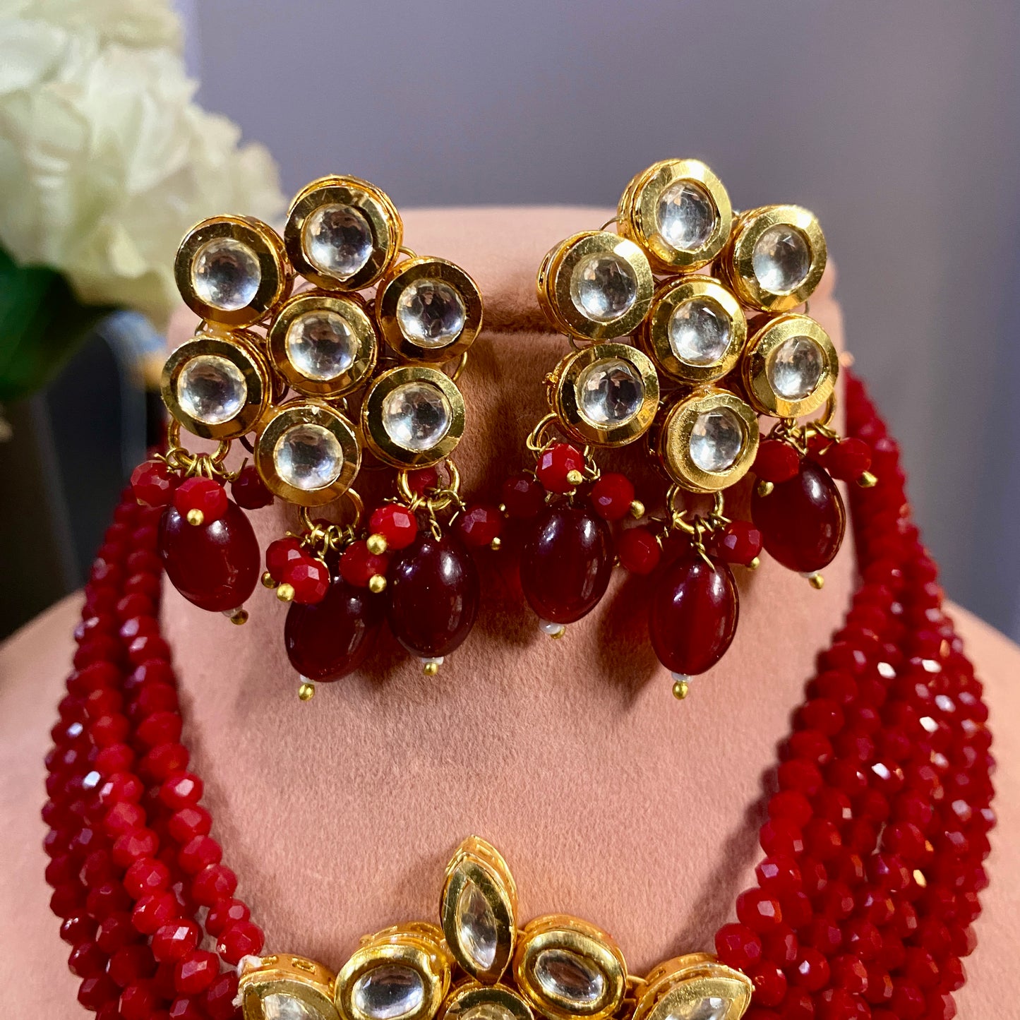 Red Beaded Kundan Necklace