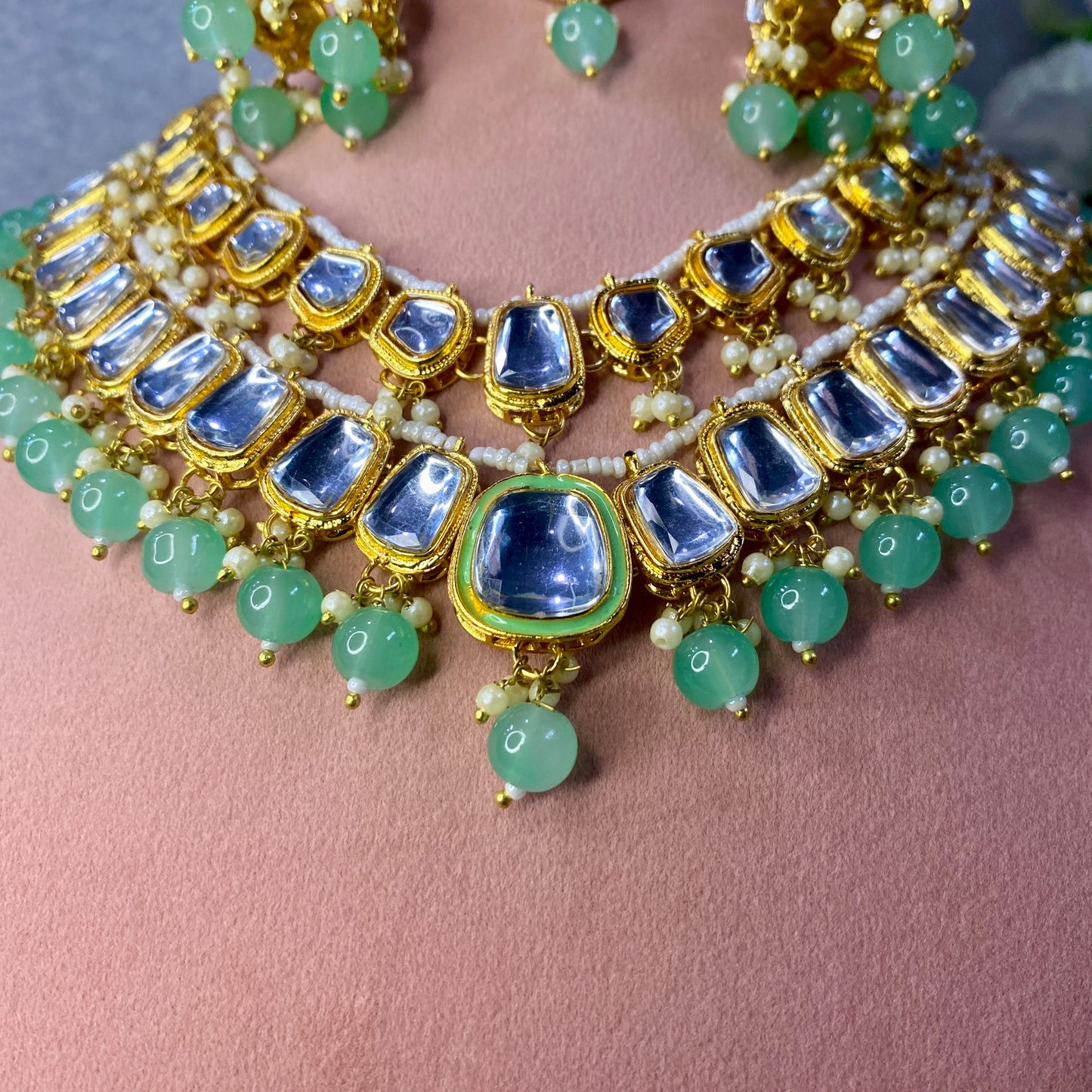 kundan Sea Green riverhead Set