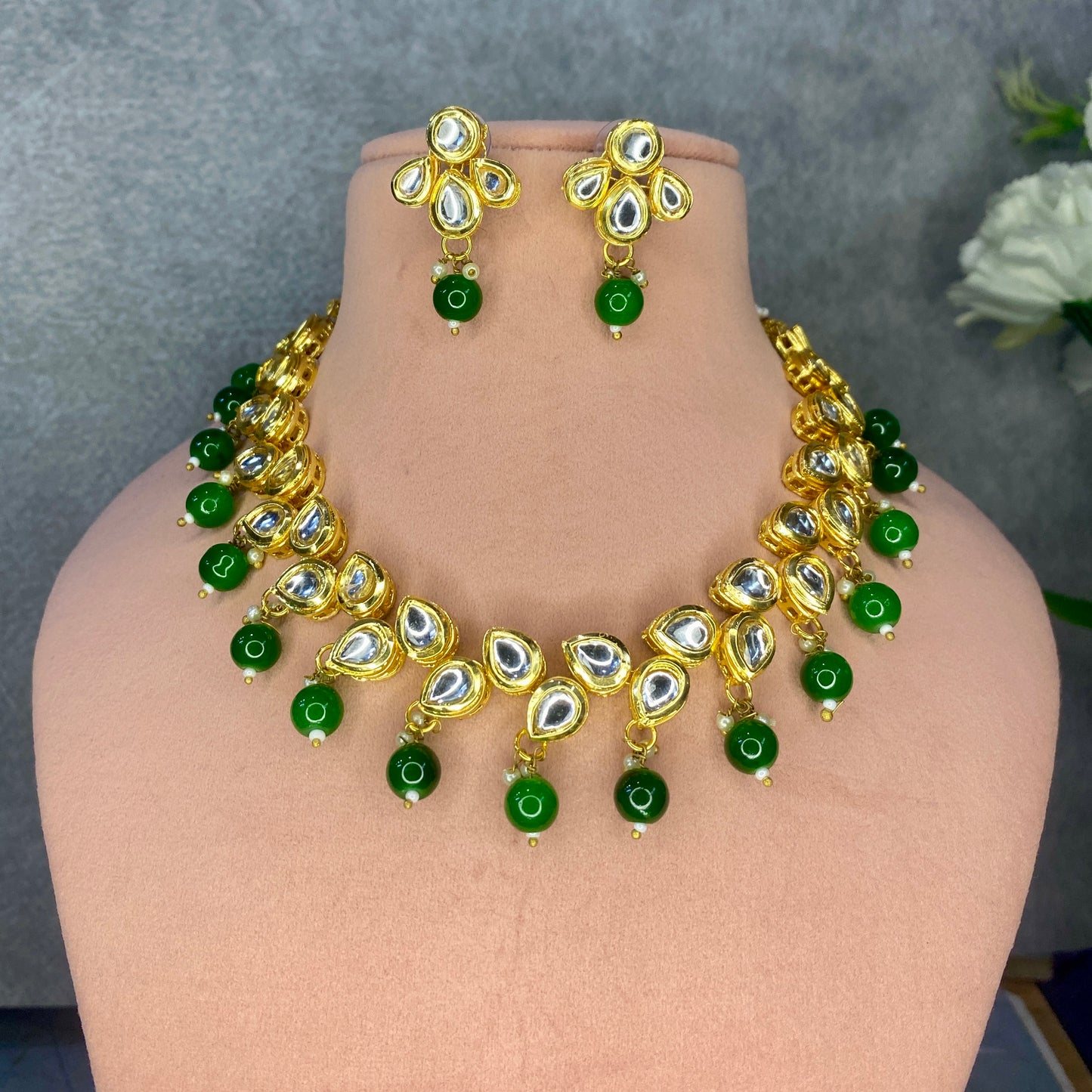 Bottle Green Kundan Necklace