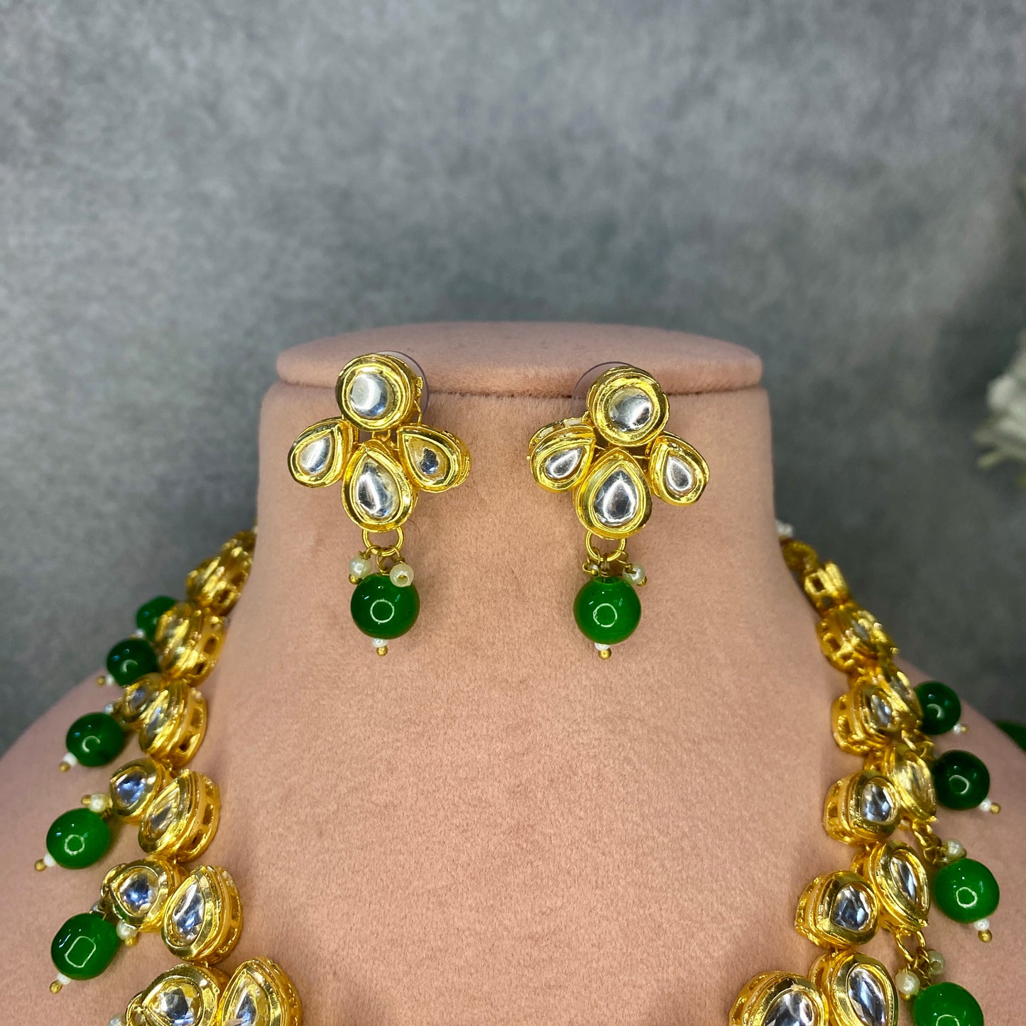 Bottle Green Kundan Necklace