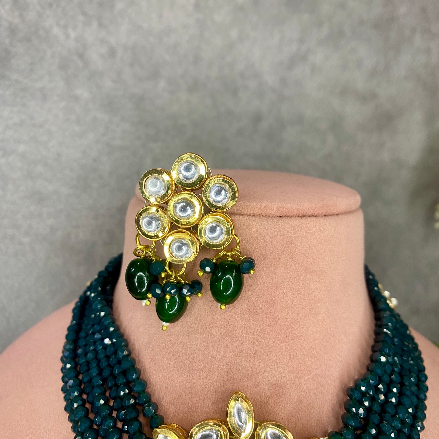 Green Beaded Kundan Necklace