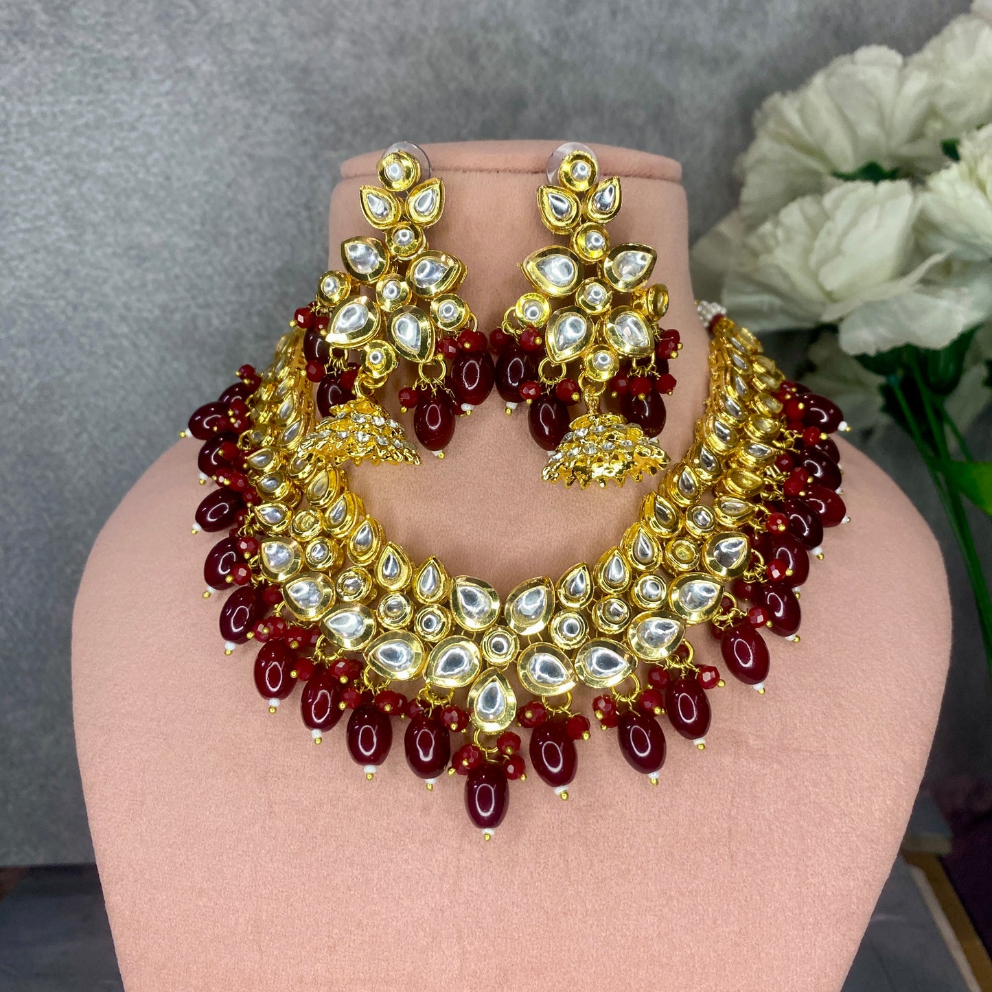 Maroon Chimes Kundan Set