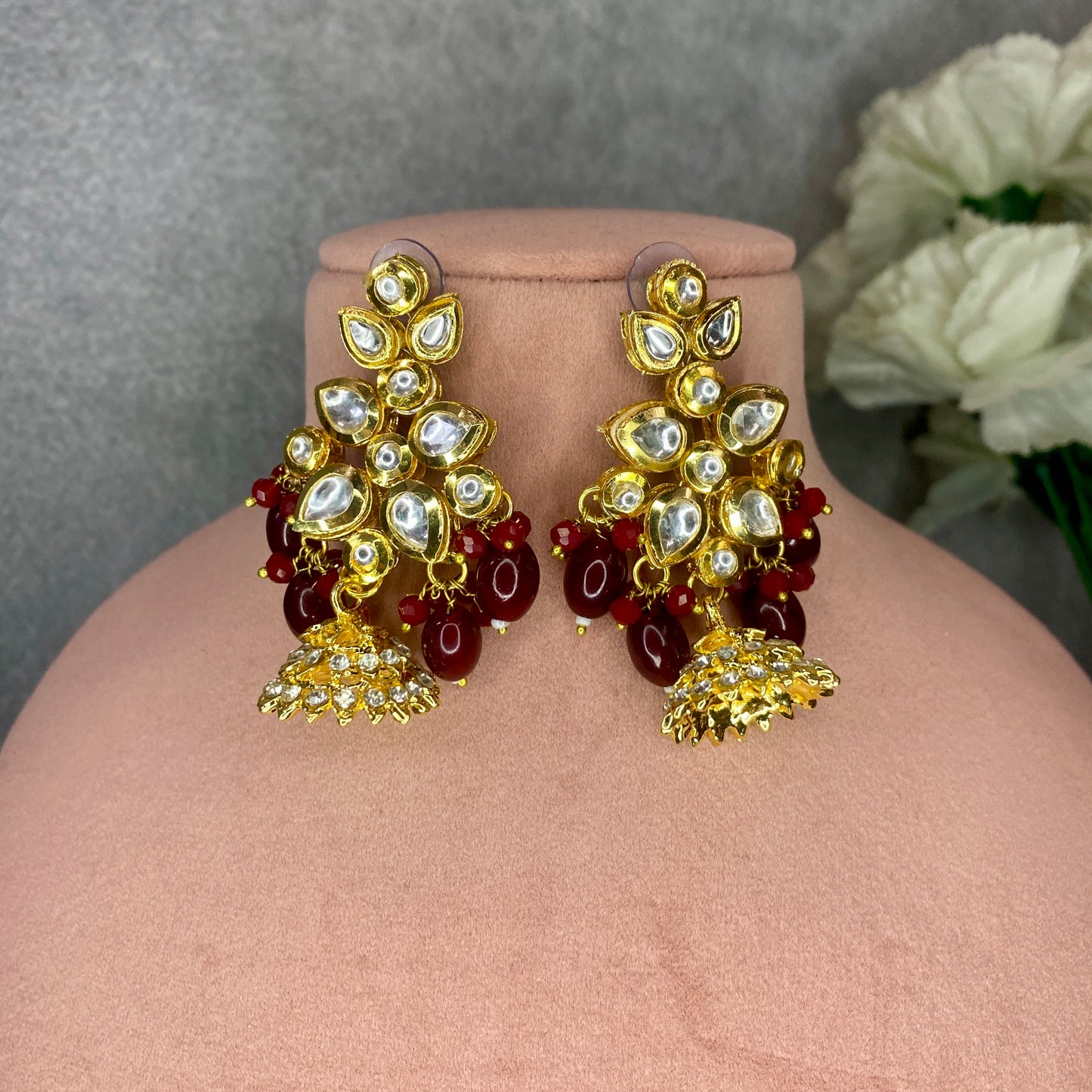 Maroon Chimes Kundan Set