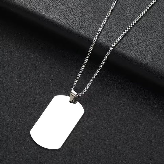 Military Plate Collar Dogtag ID Pendant Silver