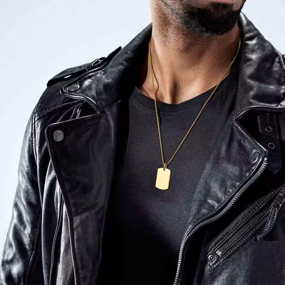 Military Plate Collar Dogtag ID Pendant Gold