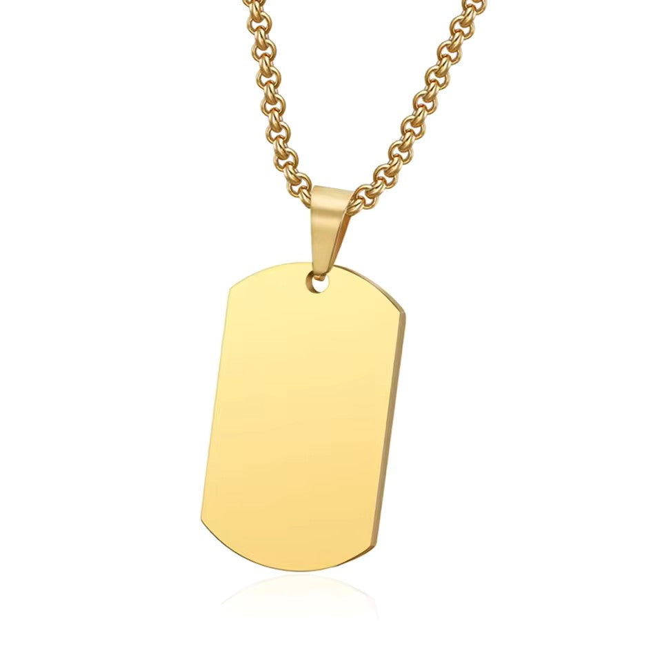 Military Plate Collar Dogtag ID Pendant Gold