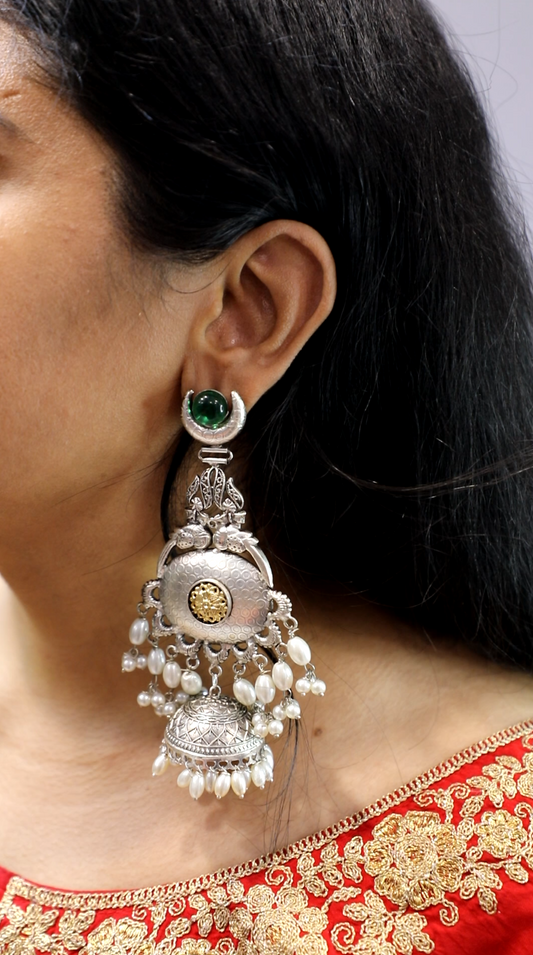 Rhombus Green Silver Jhumka