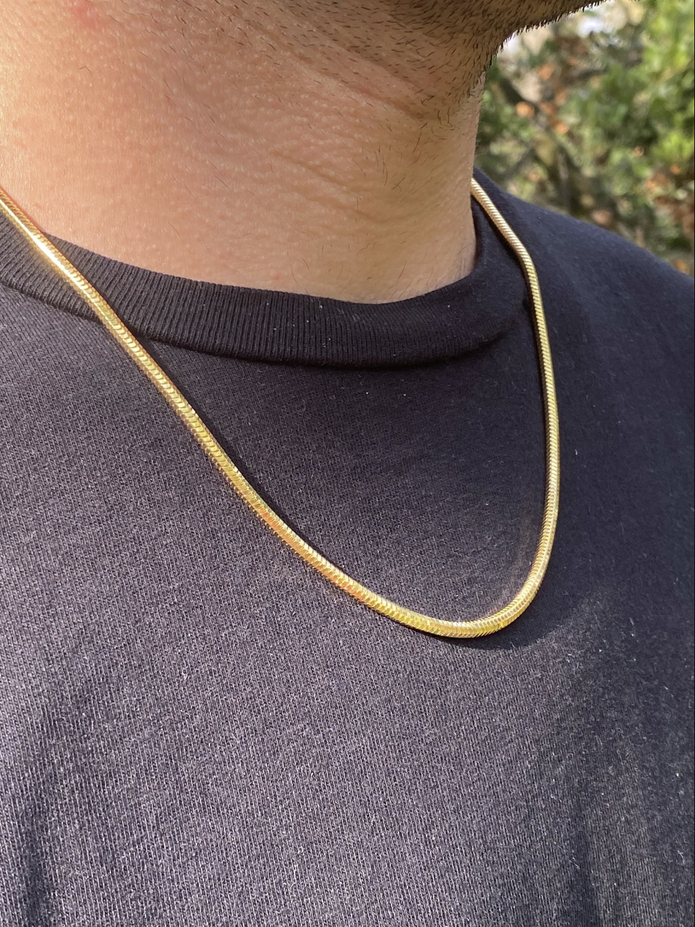 Round Snake Chain Necklace 18k Unisex Necklace, Mens Gold Chain