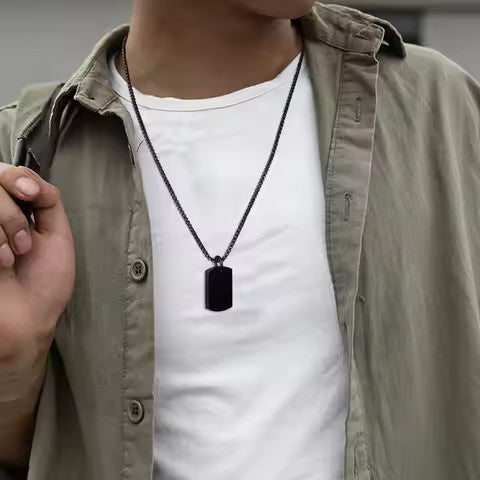 Military Plate Collar Dogtag ID Pendant Black