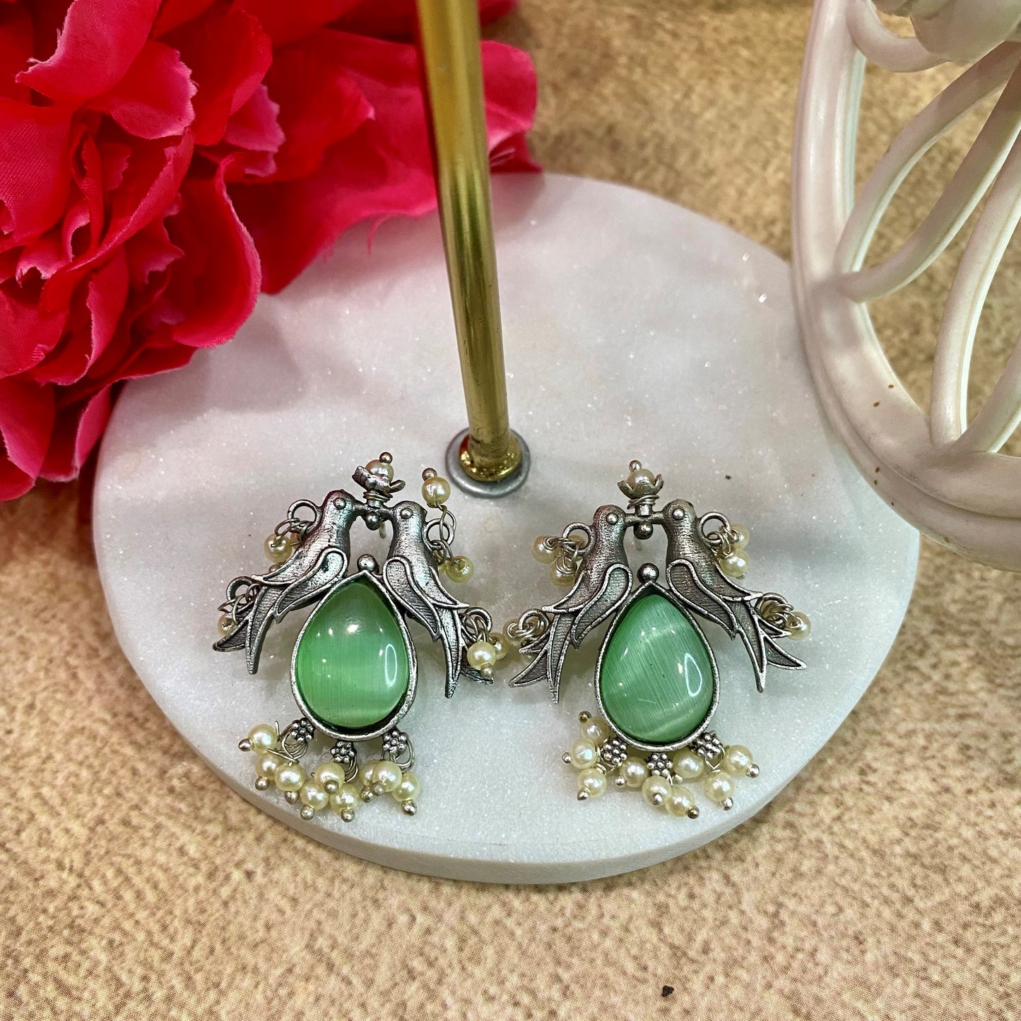 Mint Parrot Premium Silver Earrings