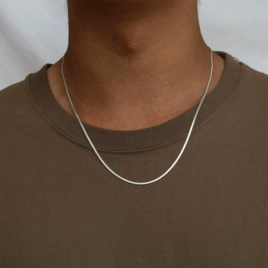 Round Snake Chain Necklace 22k Unisex Necklace, Mens Silver Chain