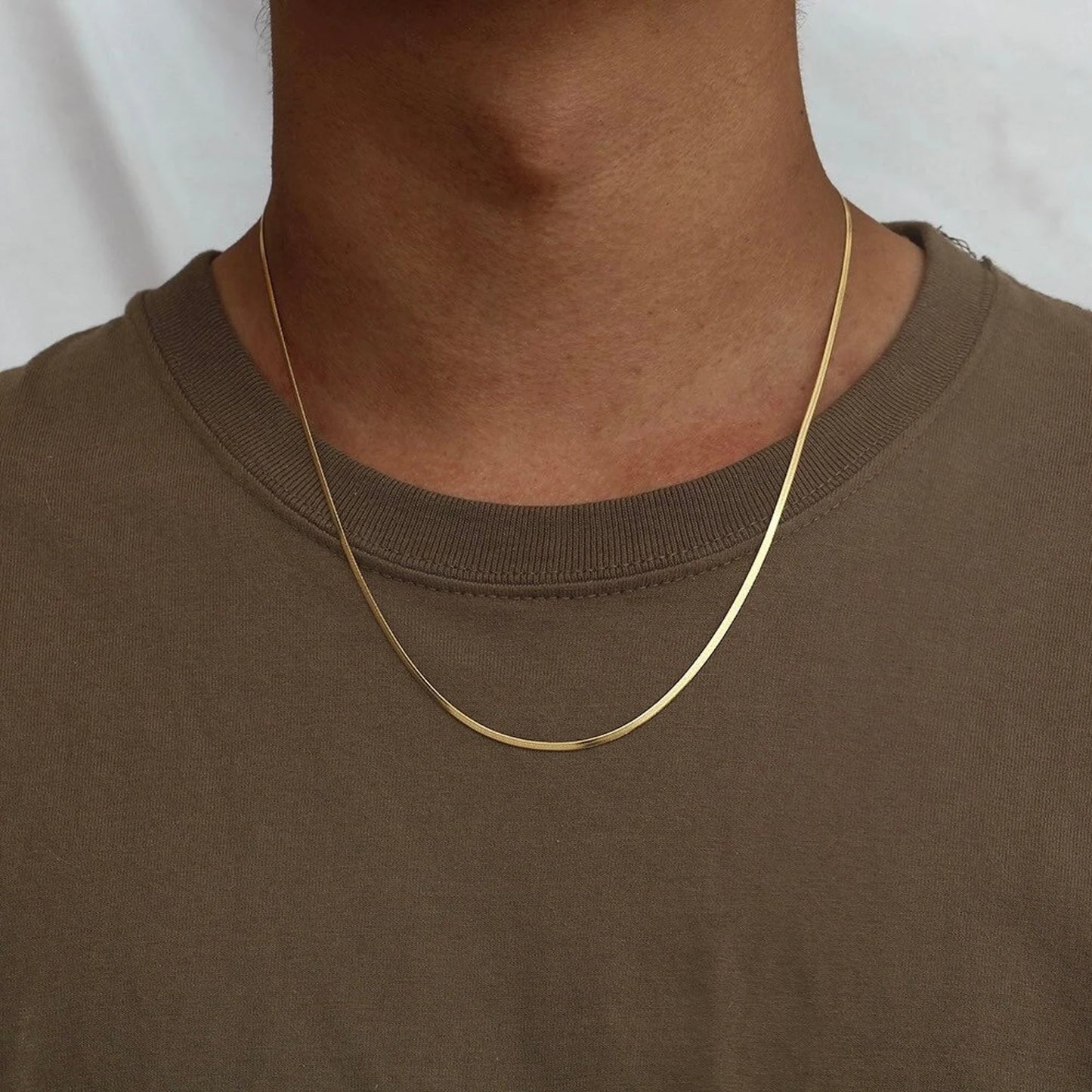 Round Snake Chain Necklace 18k Unisex Necklace, Mens Gold Chain