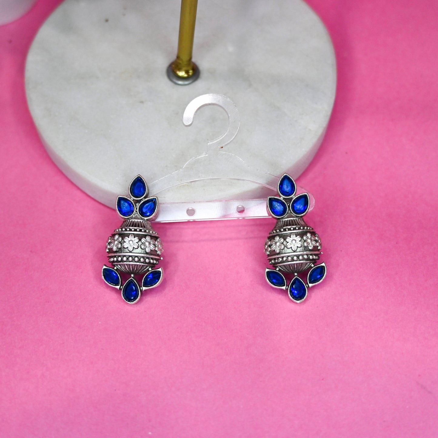 Baguette Flower Blue Earrings