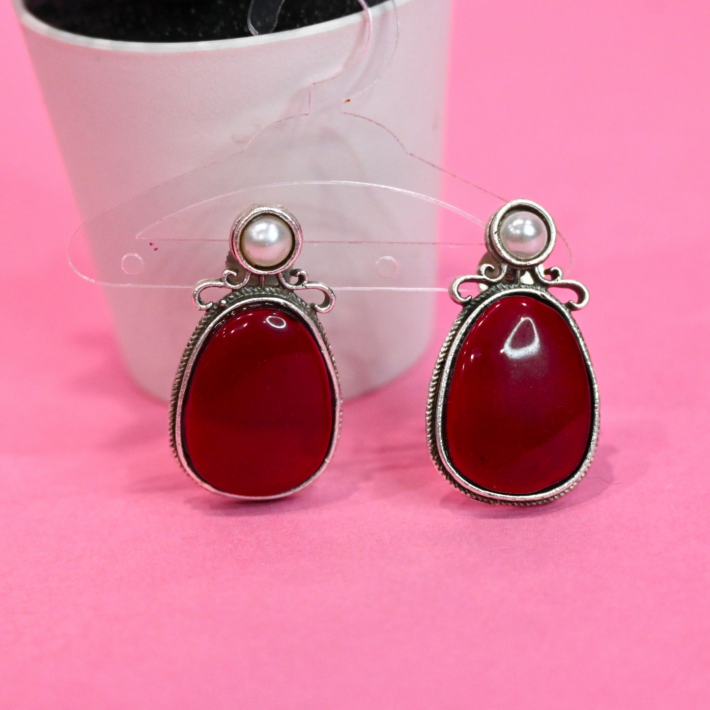 Red Drop Stud Earrings