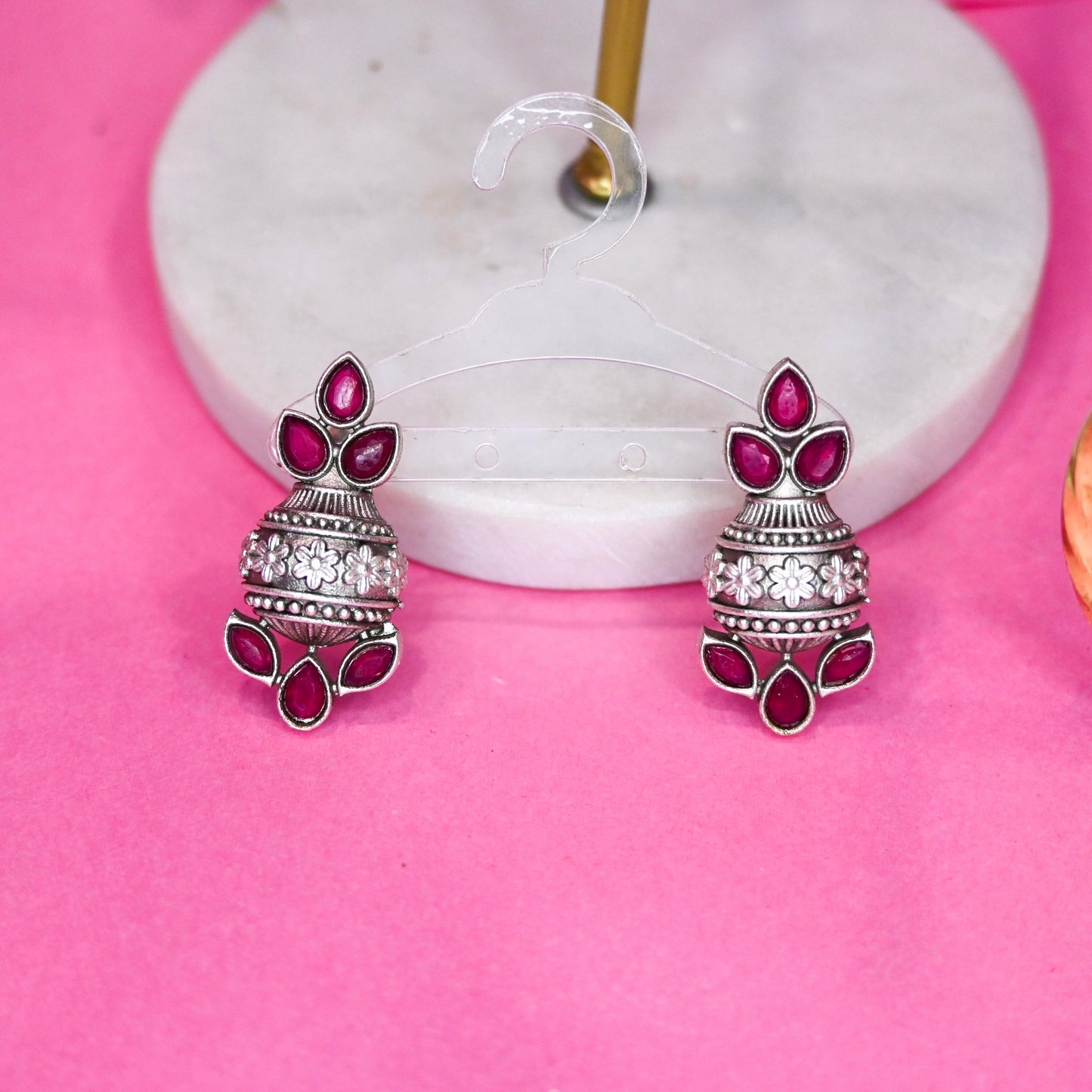 Baguette Flower Ruby Earrings