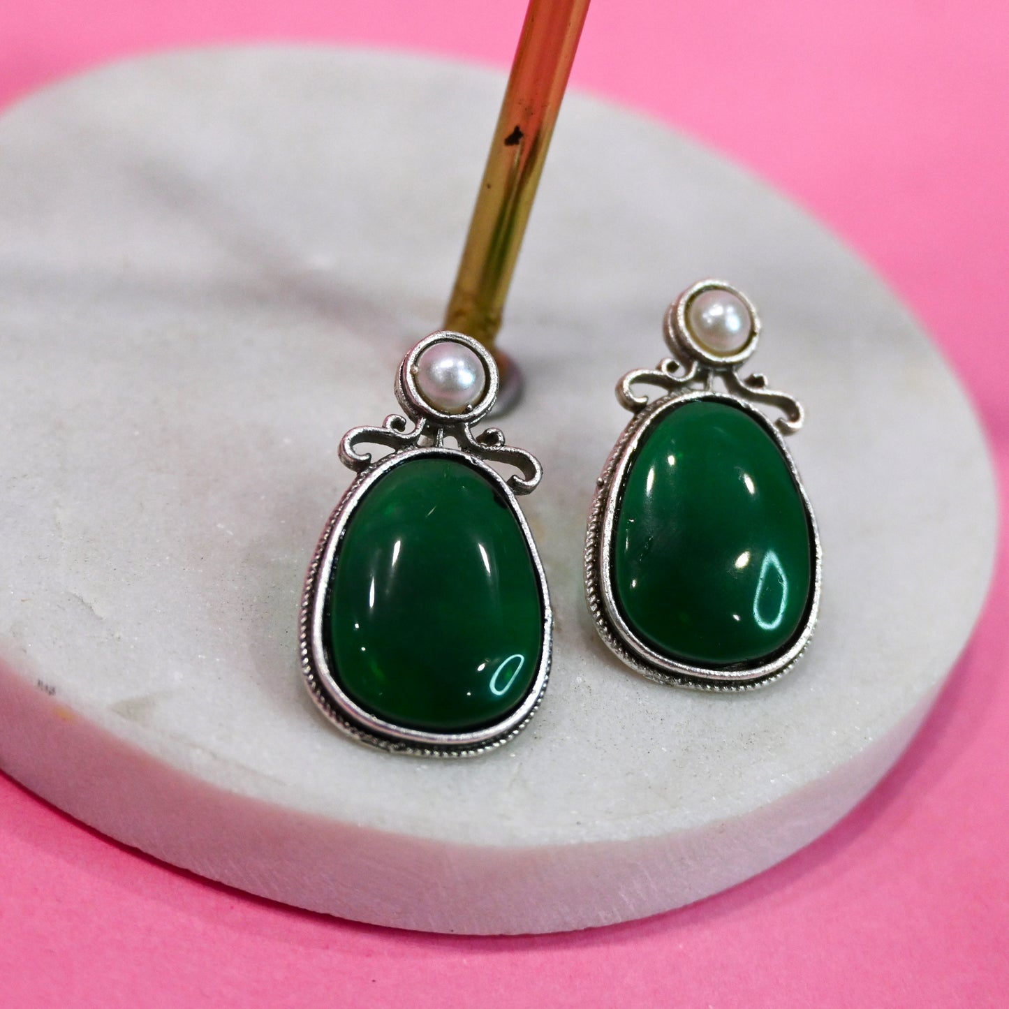 Green Drop Stud Earrings