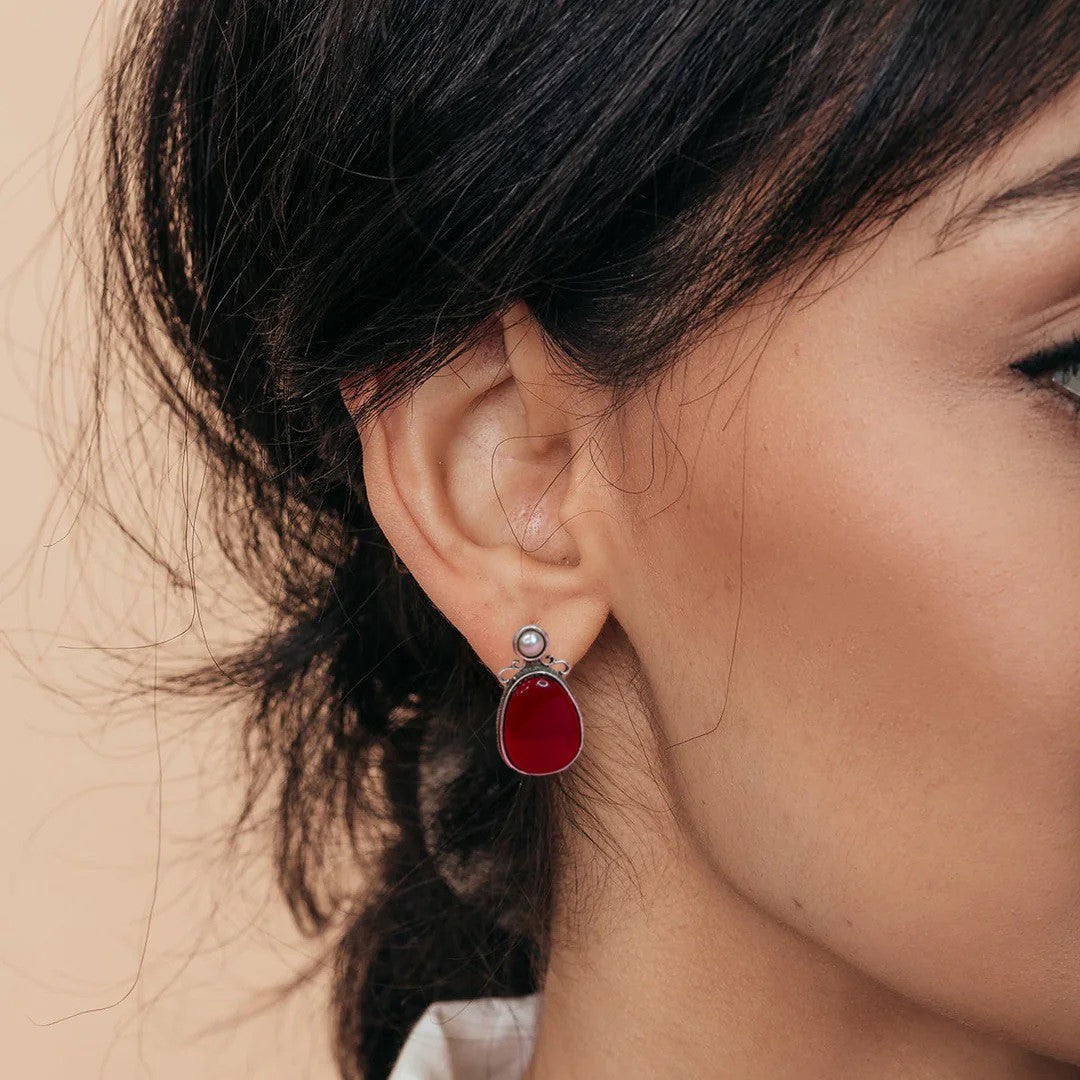 Red Drop Stud Earrings