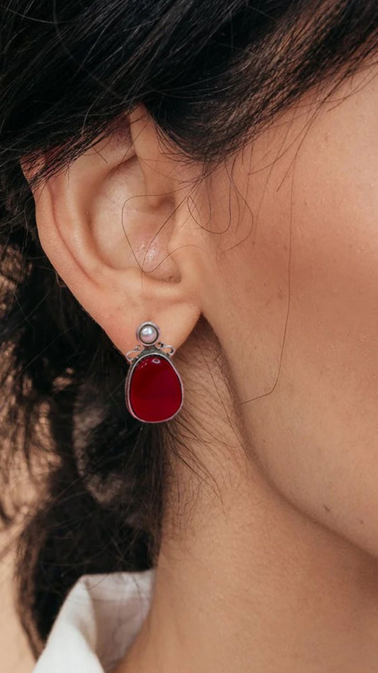 Red Drop Stud Earrings