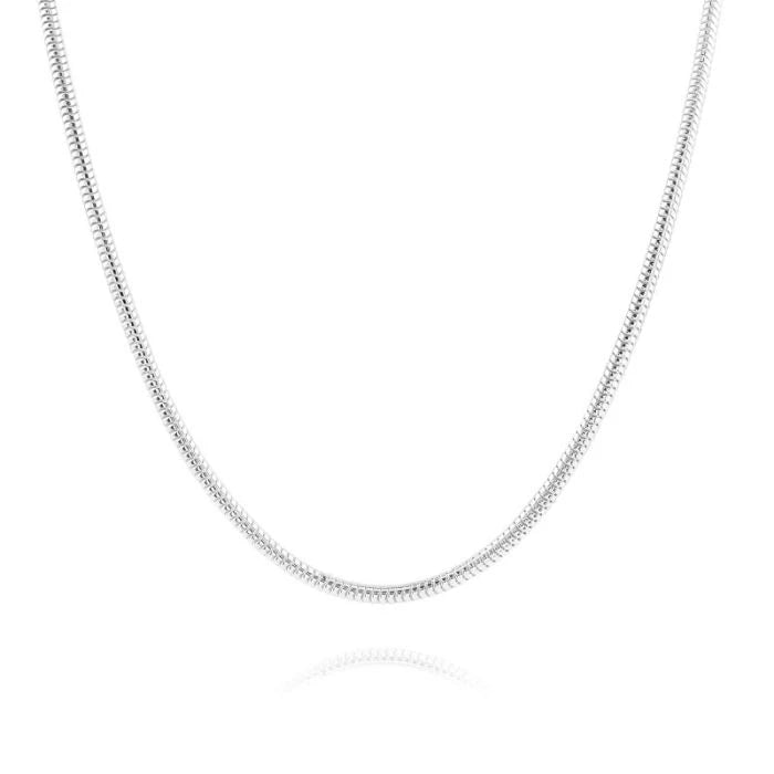 Round Snake Chain Necklace 22k Unisex Necklace, Mens Silver Chain